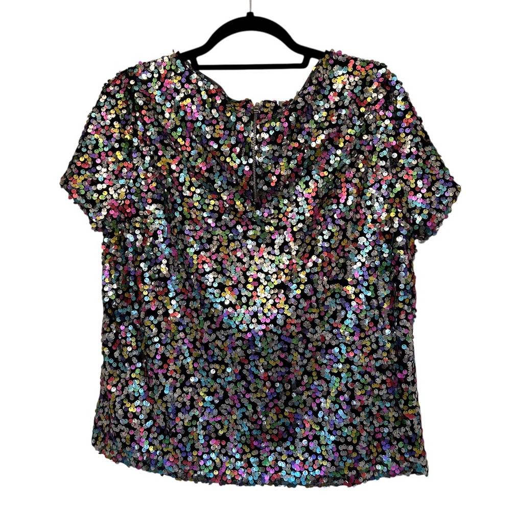 Women's Colorful Hatch Short Sleeve Sequined Top Size L Made in The USA